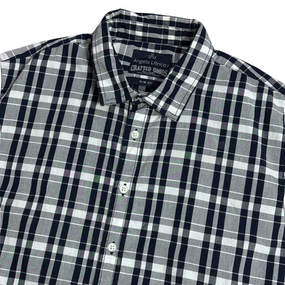 Angelo Litrico® Slim Fit Navy Check Short Sleeve Shirt(XL)
