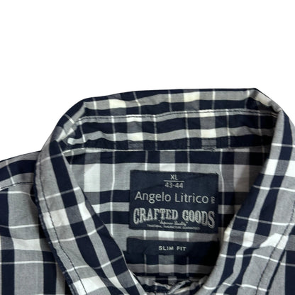 Angelo Litrico® Slim Fit Navy Check Short Sleeve Shirt(XL)