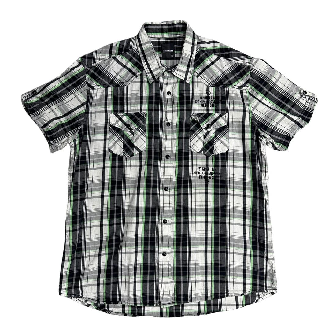 Much More® ⚡ Contrast Plaid Statement Short Sleeve Shirt(L)