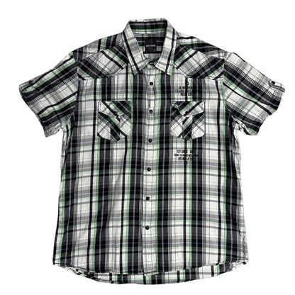 Much More® ⚡ Contrast Plaid Statement Short Sleeve Shirt(L)