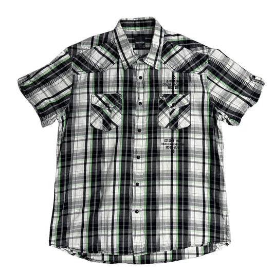Much More® ⚡ Contrast Plaid Statement Short Sleeve Shirt(L)