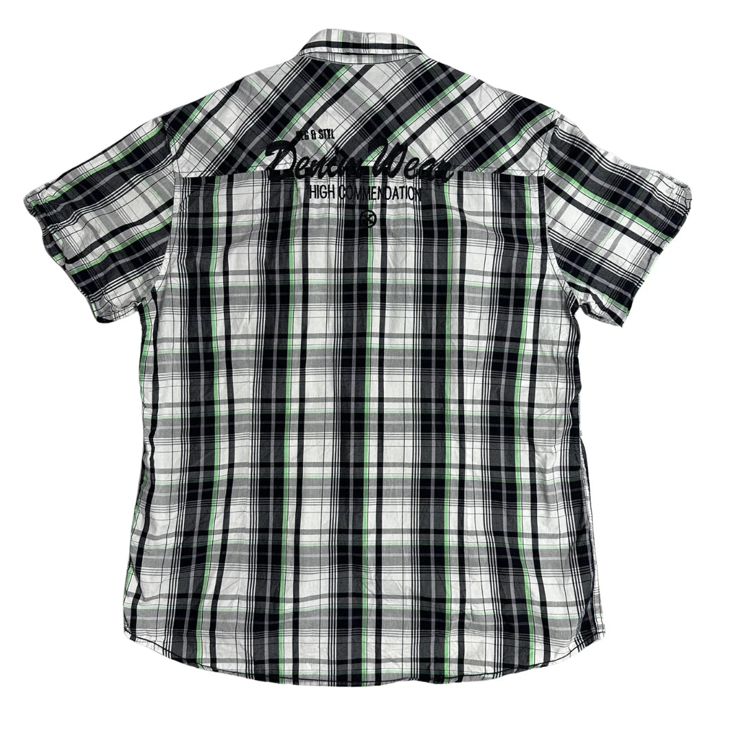 Much More® ⚡ Contrast Plaid Statement Short Sleeve Shirt(L)