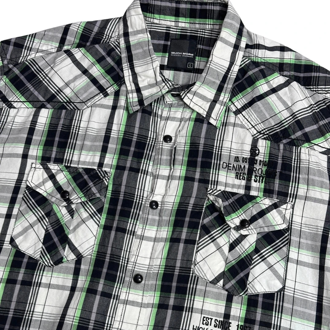 Much More® ⚡ Contrast Plaid Statement Short Sleeve Shirt(L)