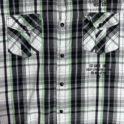 Much More® ⚡ Contrast Plaid Statement Short Sleeve Shirt(L)