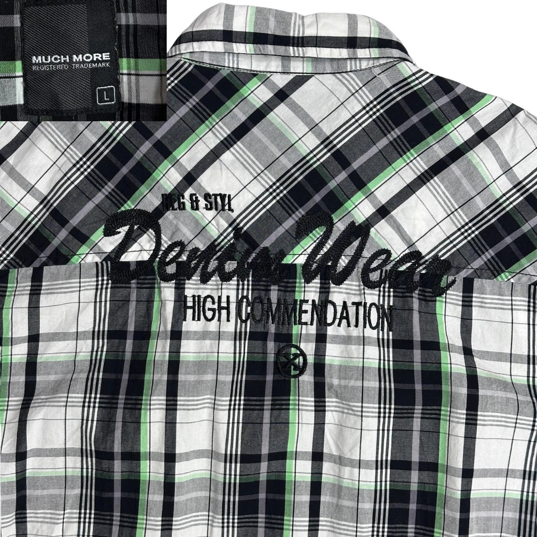 Much More® ⚡ Contrast Plaid Statement Short Sleeve Shirt(L)