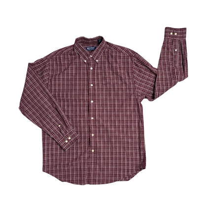 Puritan® Maroon Check Casual Button-Up Shirt (M)