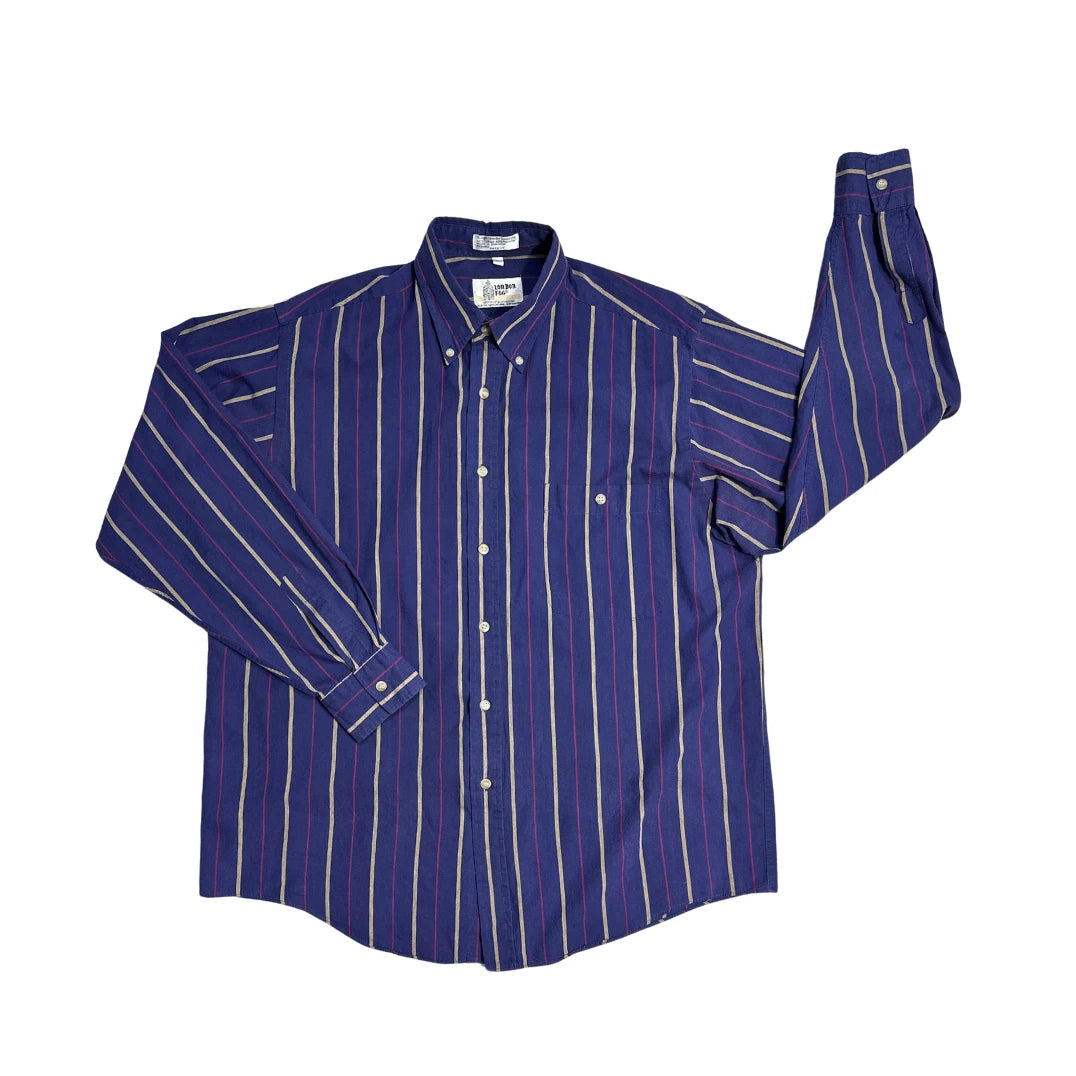 London Fog® Navy Striped Casual Shirt (L)
