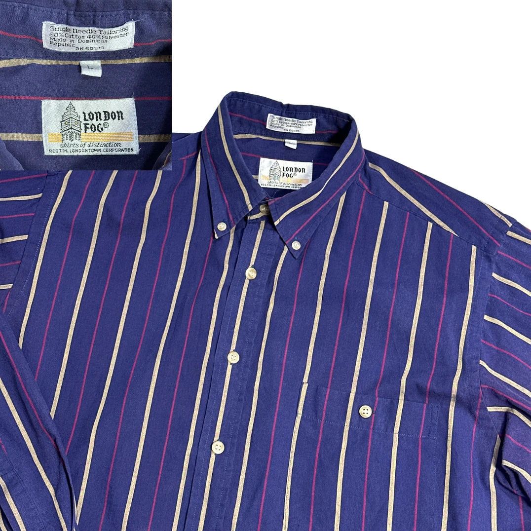 London Fog® Navy Striped Casual Shirt (L)