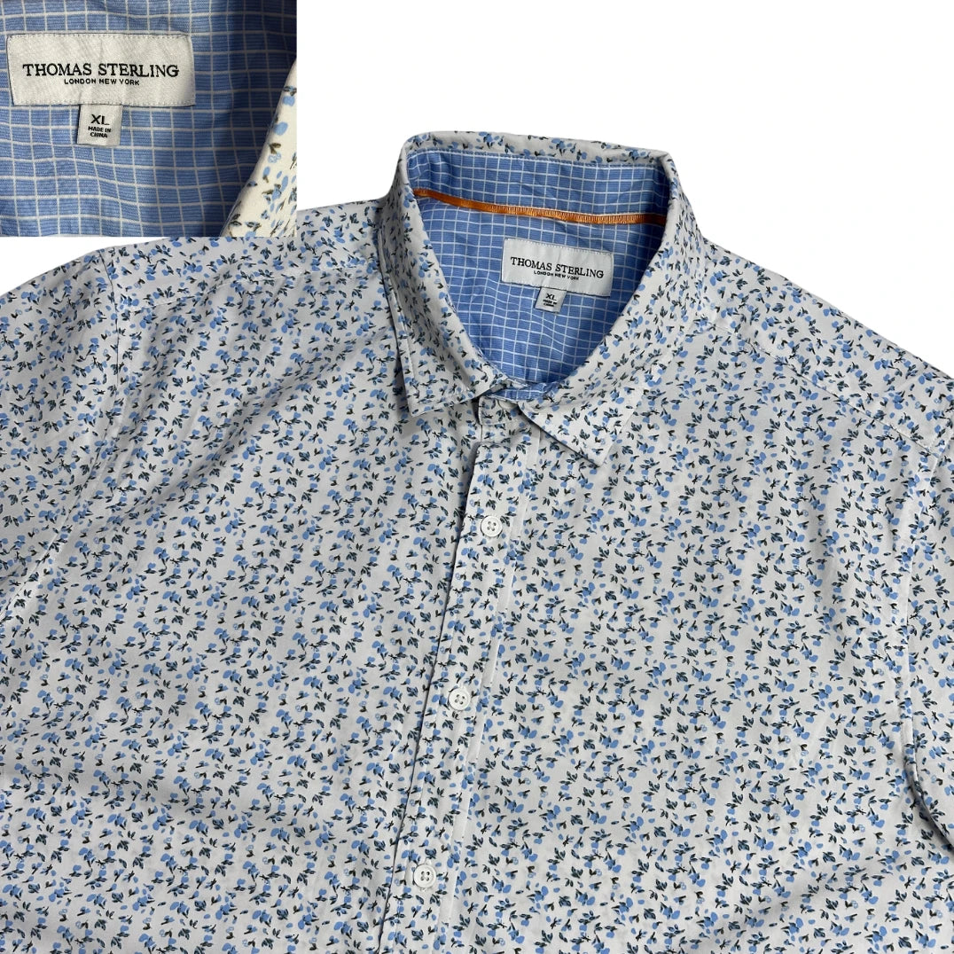 Thomas Sterling® White Floral Short Sleeve Shirt 🌿(XL)