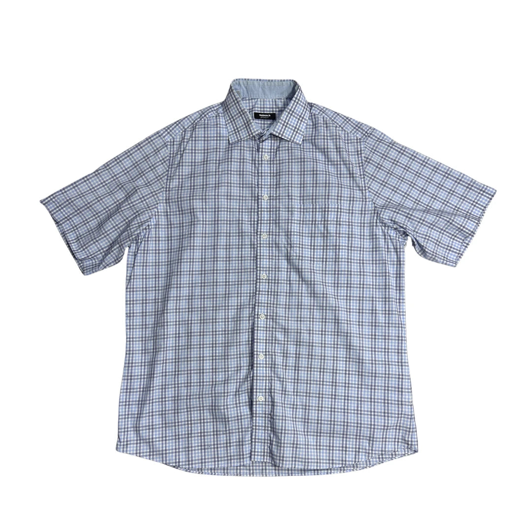 Walbusch® Blue Check Short Sleeve Shirt (XL)