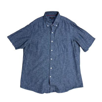 Club Room® Blue Chambray Short Sleeve Shirt (L)
