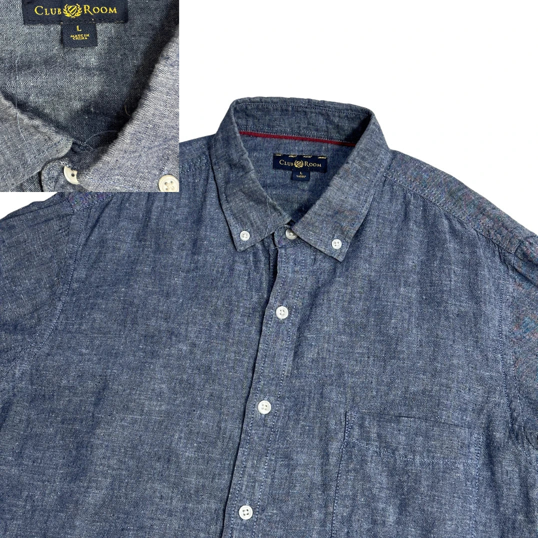 Club Room® Blue Chambray Short Sleeve Shirt (L)