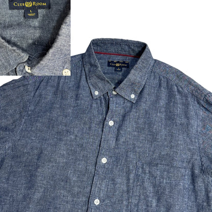 Club Room® Blue Chambray Short Sleeve Shirt (L)
