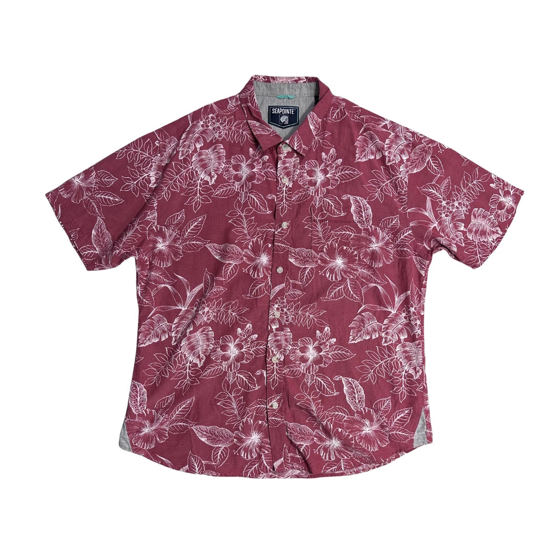 Seapointe® Burgundy Floral Casual Shirt 🌺(XL)