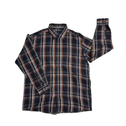 Lorenzo Calvino® Navy Brown Plaid Casual Shirt(XL)