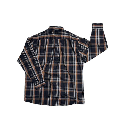 Lorenzo Calvino® Navy Brown Plaid Casual Shirt(XL)