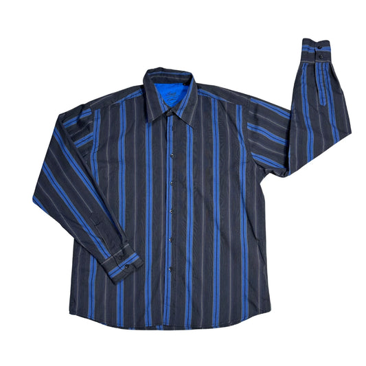 Smog® Black Blue Striped Casual Shirt(XL)