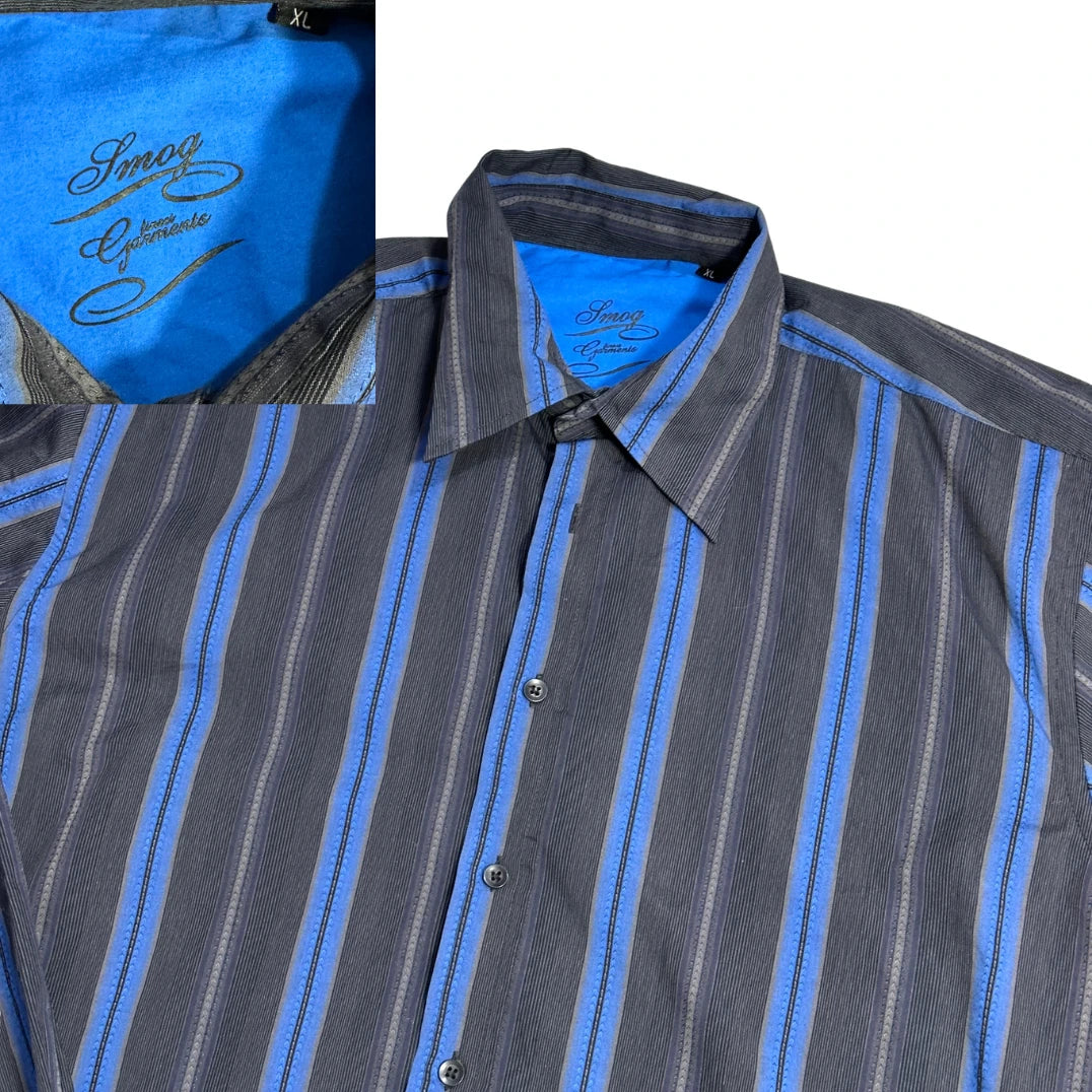 Smog® Black Blue Striped Casual Shirt(XL)