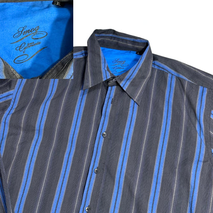 Smog® Black Blue Striped Casual Shirt(XL)