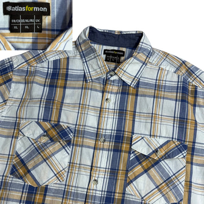 Atlas For Men® White Blue Check Short Sleeve Shirt(L)