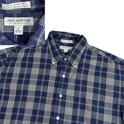 John Ashford® Navy White Check Short Sleeve Shirt(L)