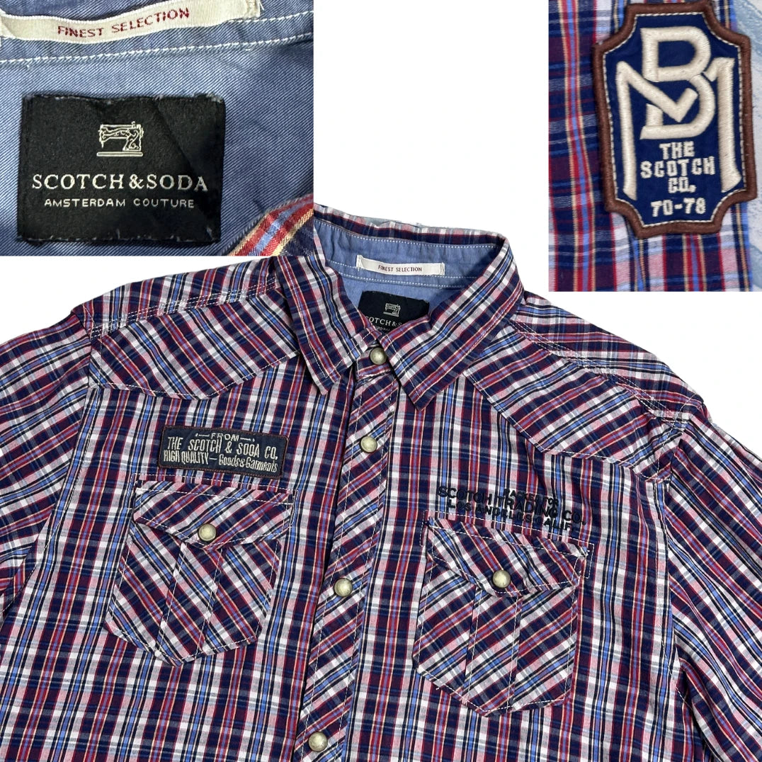 Scotch & Soda® Red Blue Plaid Utility Casual Shirt(M)