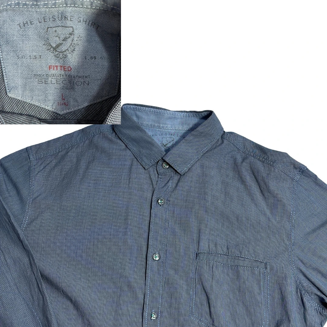 👔 The Leisure Shirt® Blue Micro Check Casual Shirt(L)