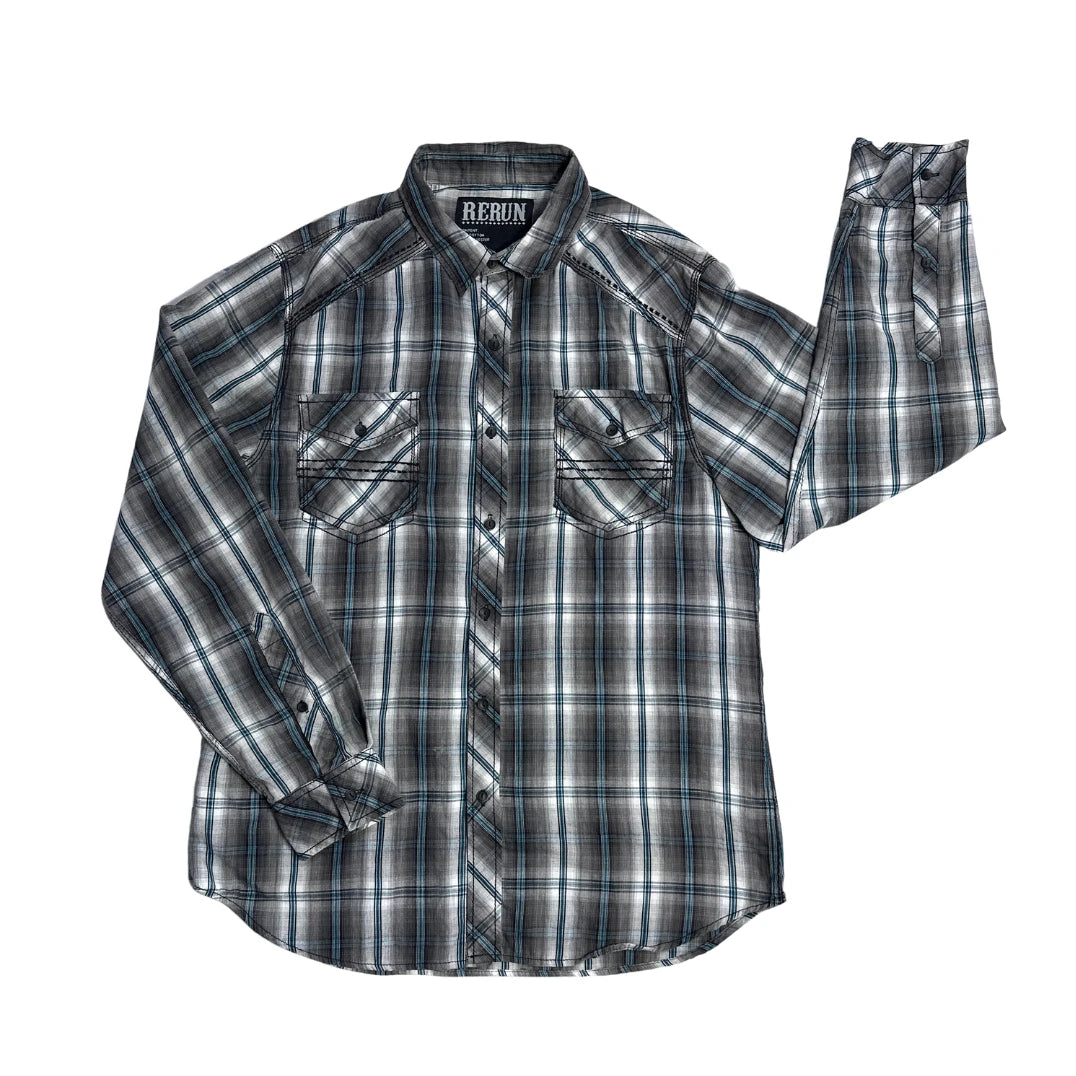 Rerun® Grey Plaid Casual Shirt(L)