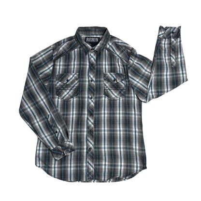 Rerun® Grey Plaid Casual Shirt(L)