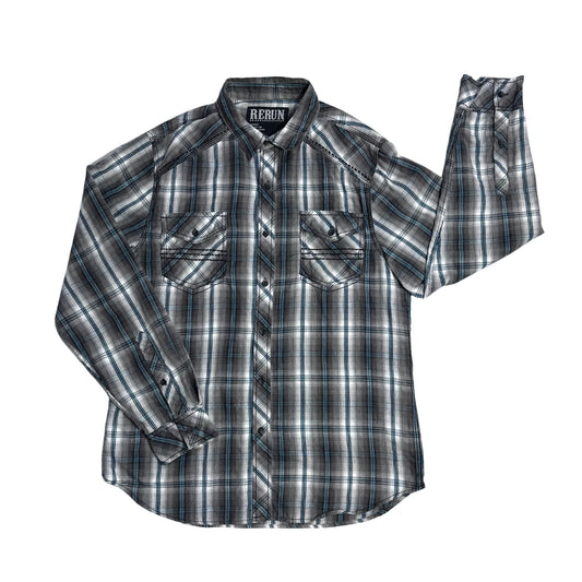 Rerun® Grey Plaid Casual Shirt(L)