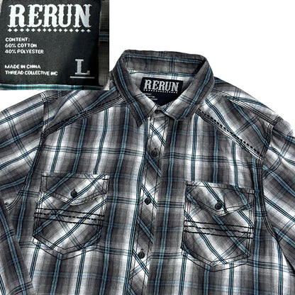 Rerun® Grey Plaid Casual Shirt(L)