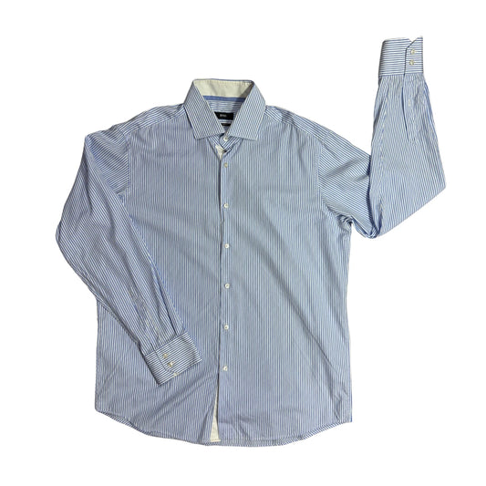 Hugo Boss® Blue White Striped Regular Fit Dress Shirt(XL)
