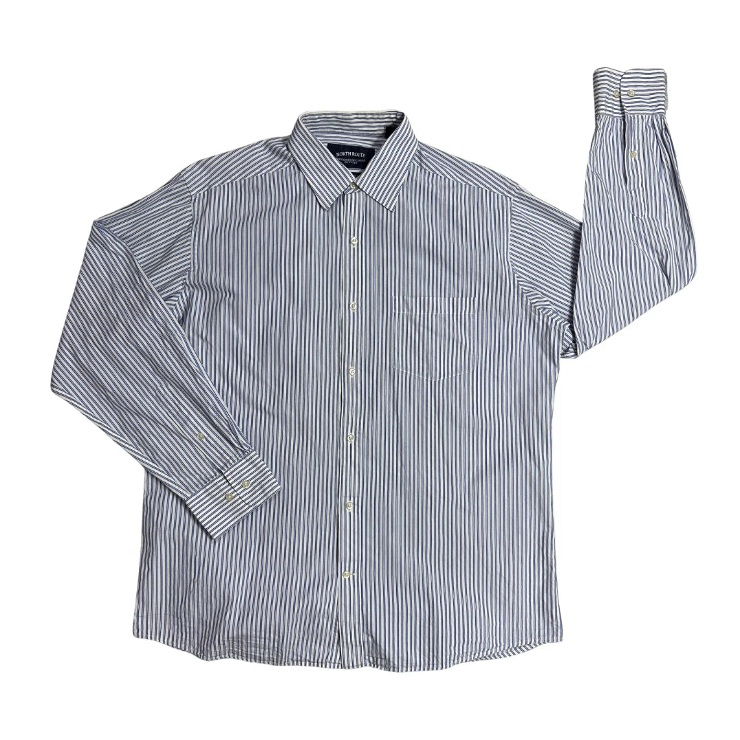 North Route® Blue White Striped Casual Shirt(XL)