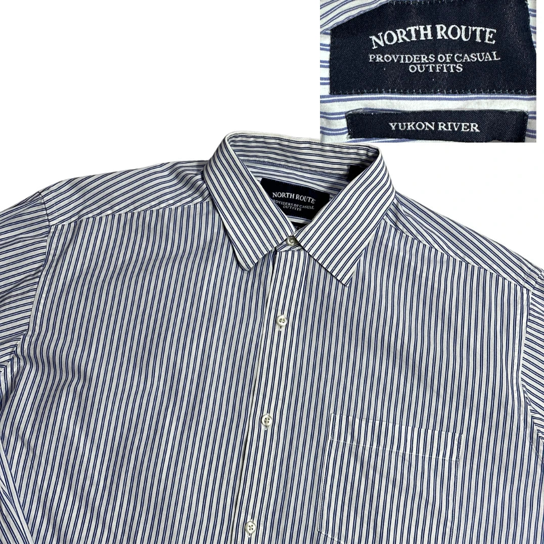 North Route® Blue White Striped Casual Shirt(XL)