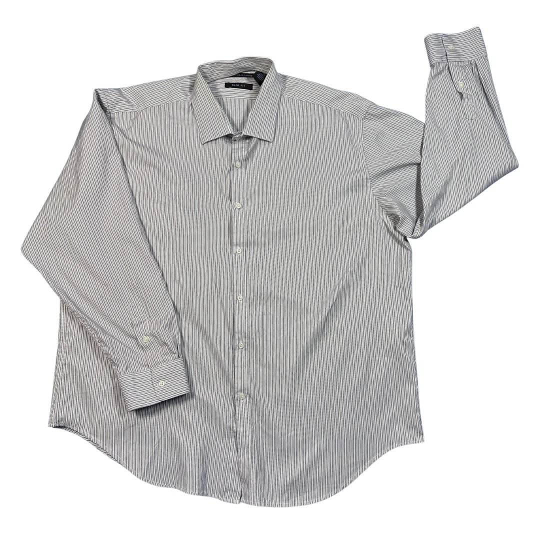 Metropolitan View® White & Black Striped Slim Fit Dress Shirt (XL)