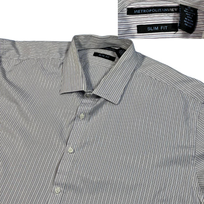 Metropolitan View® White & Black Striped Slim Fit Dress Shirt (XL)
