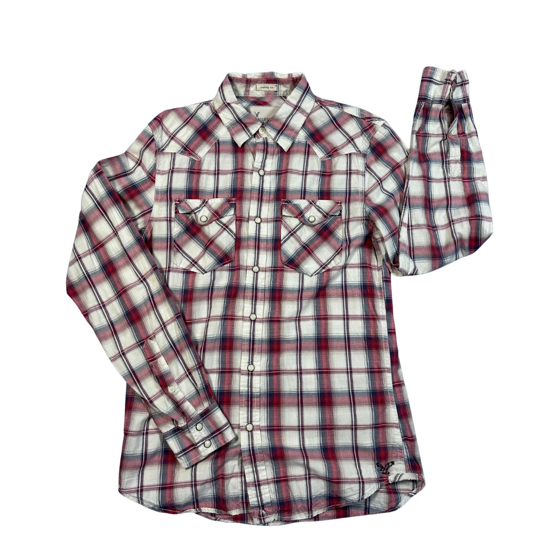 American Eagle Outfitters® Red & White Plaid Western Shirt (S)