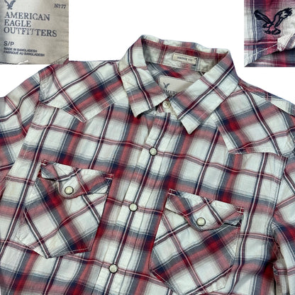 American Eagle Outfitters® Red & White Plaid Western Shirt (S)