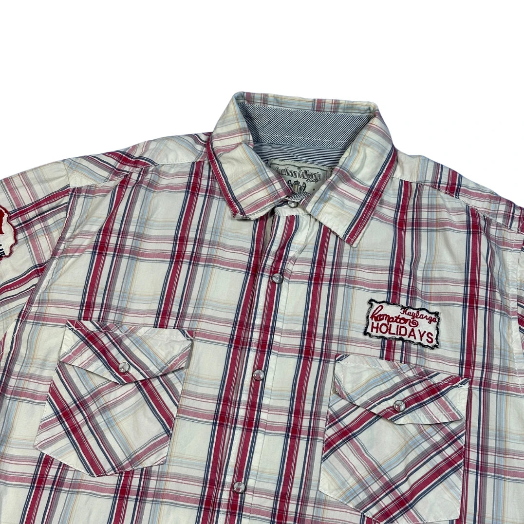 Southern California® Navy Plaid Patchwork Short Sleeve Shirt (M)