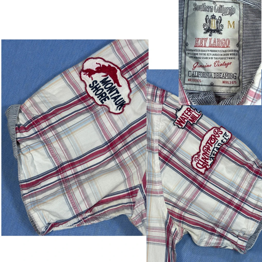 Southern California® Navy Plaid Patchwork Short Sleeve Shirt (M)