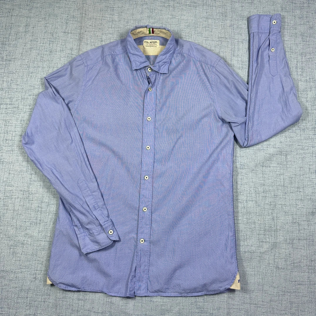 FIL NOIR® Light Blue Textured Casual Button-Up Shirt(M)