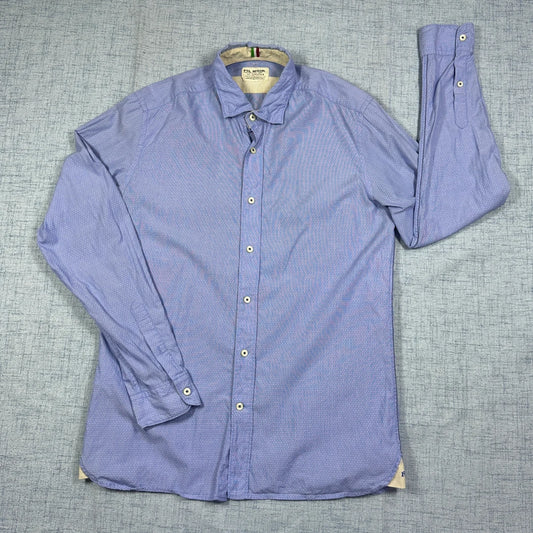 FIL NOIR® Light Blue Textured Casual Button-Up Shirt(M)