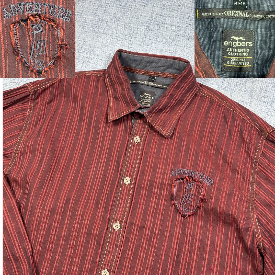 engbers® Maroon Striped Casual Shirt(L)