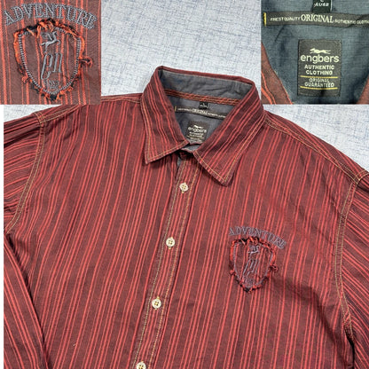 engbers® Maroon Striped Casual Shirt(L)