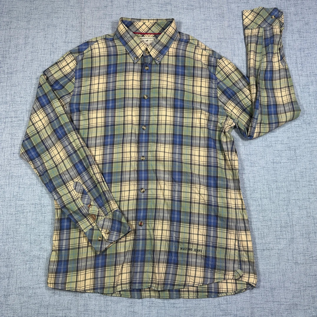 Mustang® Blue Plaid Button-Down Shirt(XL)