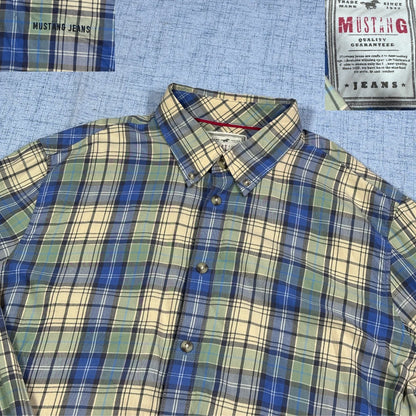 Mustang® Blue Plaid Button-Down Shirt(XL)