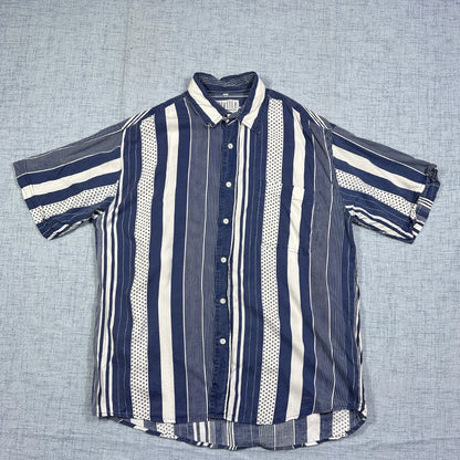 Melville® Blue & White Vertical Stripe Short Sleeve Shirt(L)