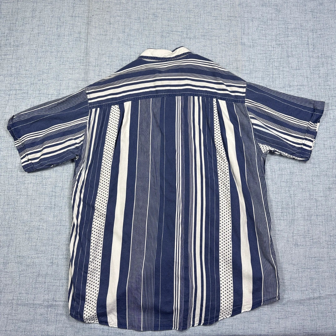 Melville® Blue & White Vertical Stripe Short Sleeve Shirt(L)