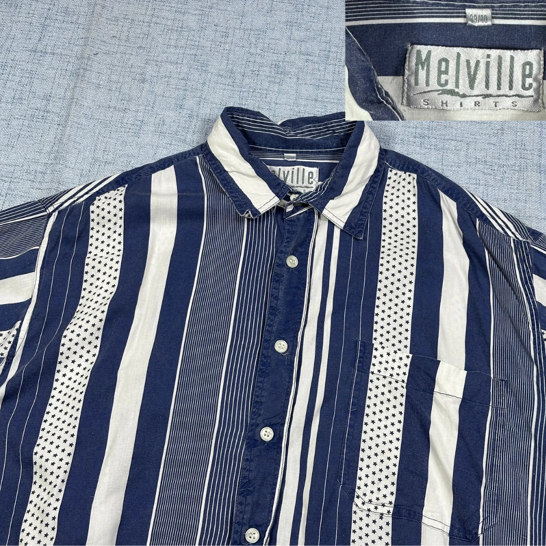Melville® Blue & White Vertical Stripe Short Sleeve Shirt(L)
