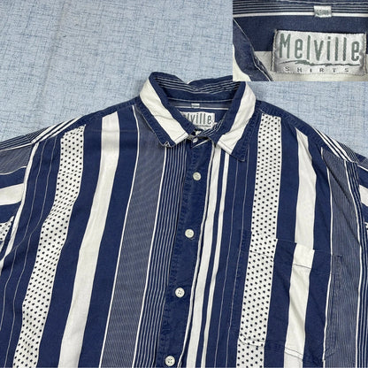 Melville® Blue & White Vertical Stripe Short Sleeve Shirt(L)